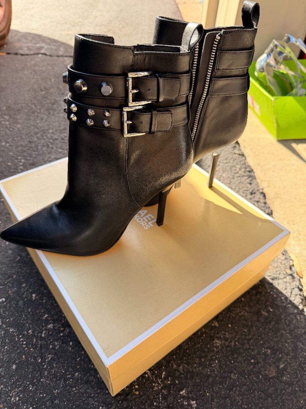 New Michael Kors Black Leather Ankle Booties High Heel Women's Size 6.5